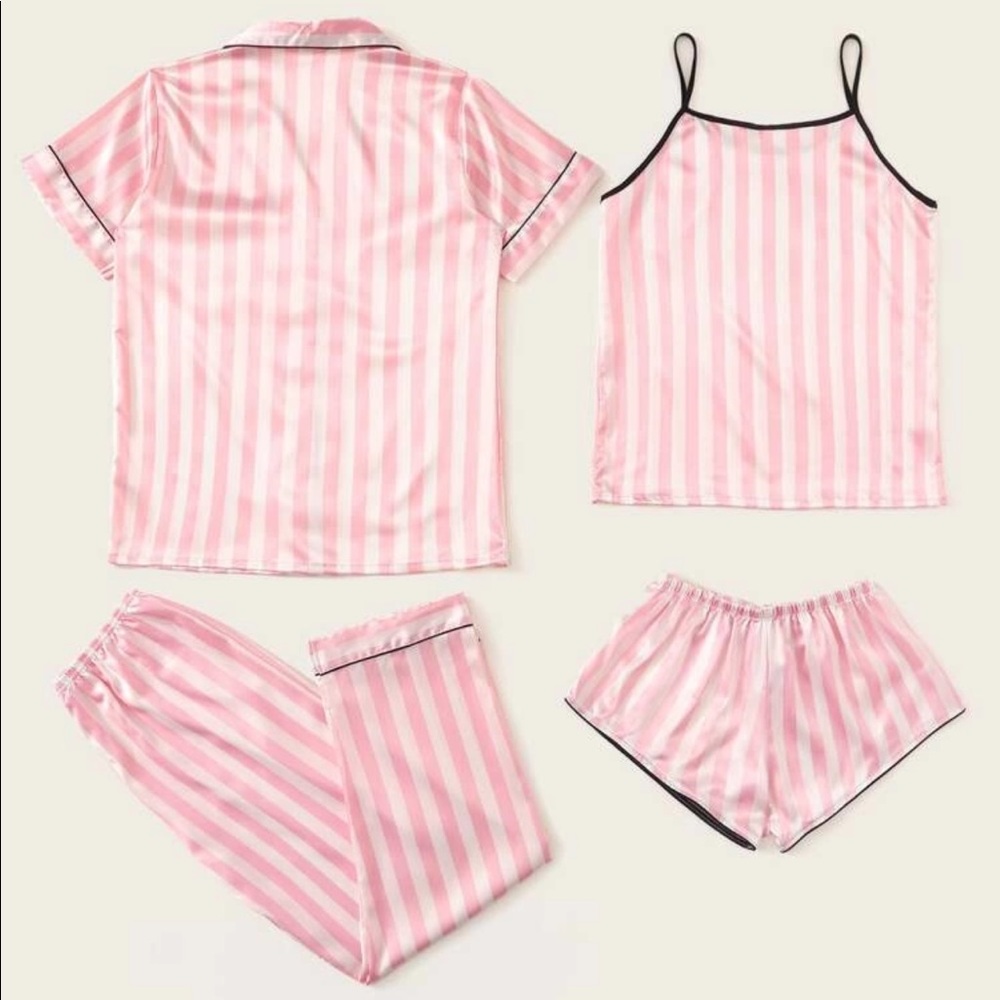 4pcs striped satin pajamas set - Picture 2 of 5